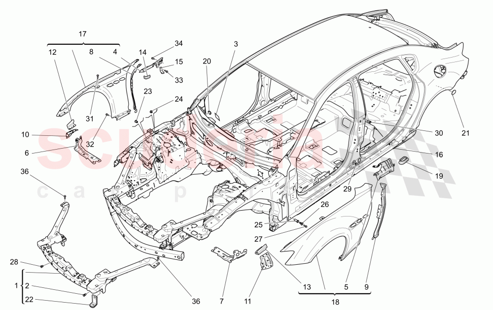 BODYWORK AND FRONT OUTER TRIM PANELS of Maserati Maserati Quattroporte (2013+) GTS