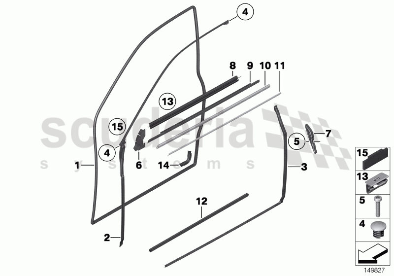 Door weatherstrip, front of Rolls Royce Rolls Royce Phantom Extended Wheelbase