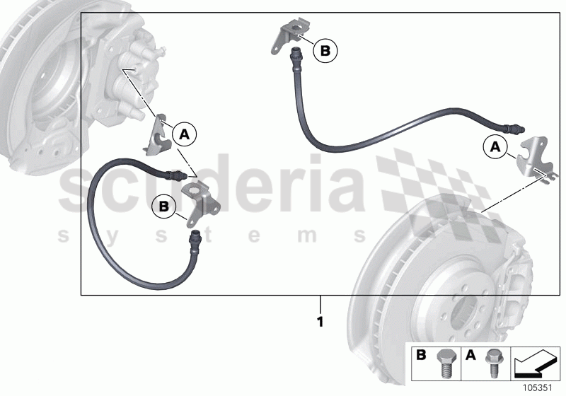 Set of brake hoses front of Rolls Royce Rolls Royce Phantom Drophead Coupe