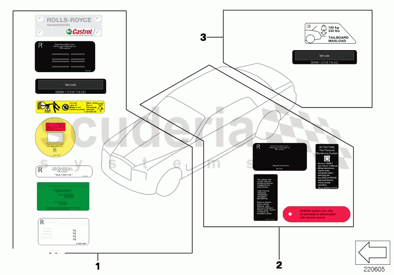 Assorted information plates of Rolls Royce Rolls Royce Phantom Drophead Coupe