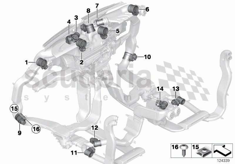 Flap actuators heater duct of Rolls Royce Rolls Royce Phantom Drophead Coupe