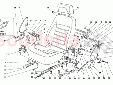 Photo of LH seat with guides and abdominal belt…